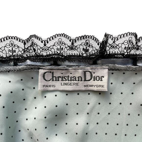 Vintage Christian Dior Lingerie Slip Dress Mint Green Polka Dot Lace Small - Picture 8 of 11